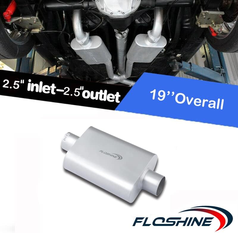Floshine Universal Mufflers Dual Chamber 2.5" inlet (ID) 2.5" outlet (ID) overall 17" Performance Automotive Muffler Exhaust FH8C25C25 - Image 2
